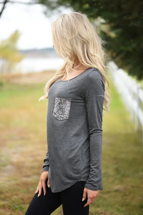 Sparkle Pocket Top - Charcoal