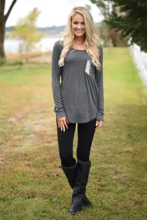Sparkle Pocket Top - Charcoal