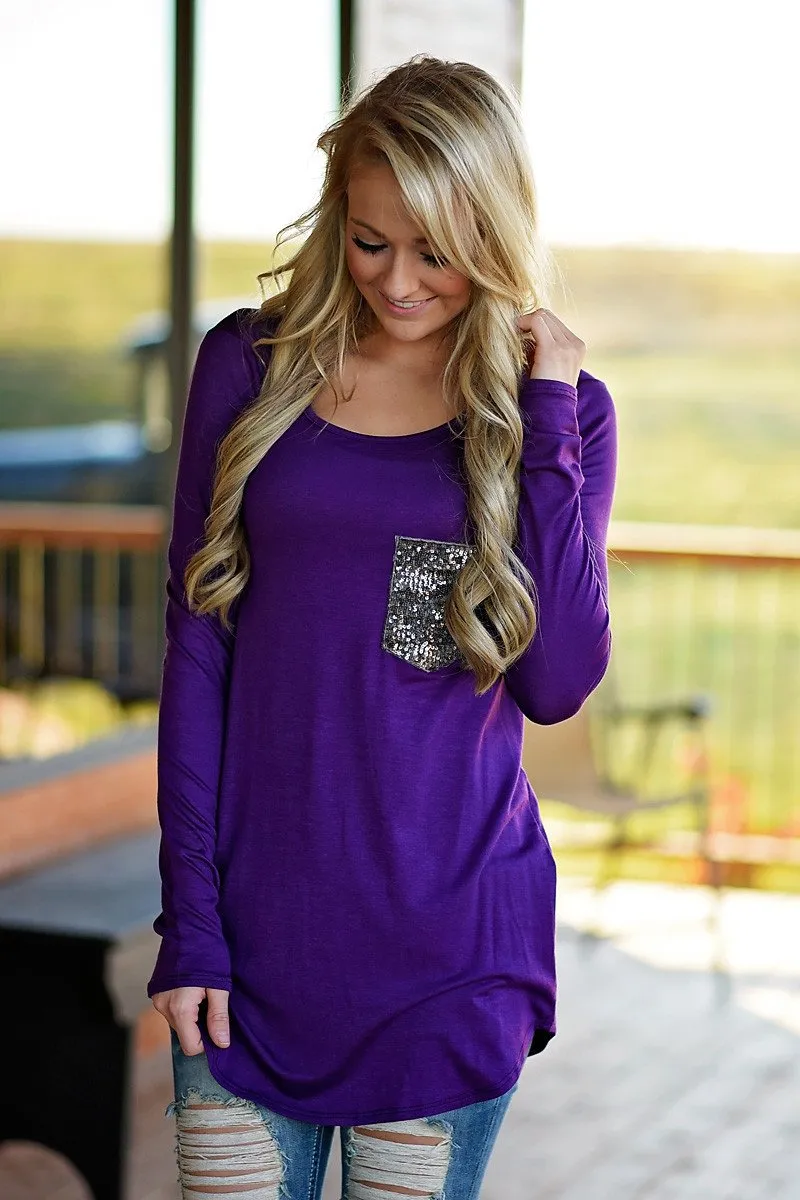 Sparkle Pocket Top - Purple