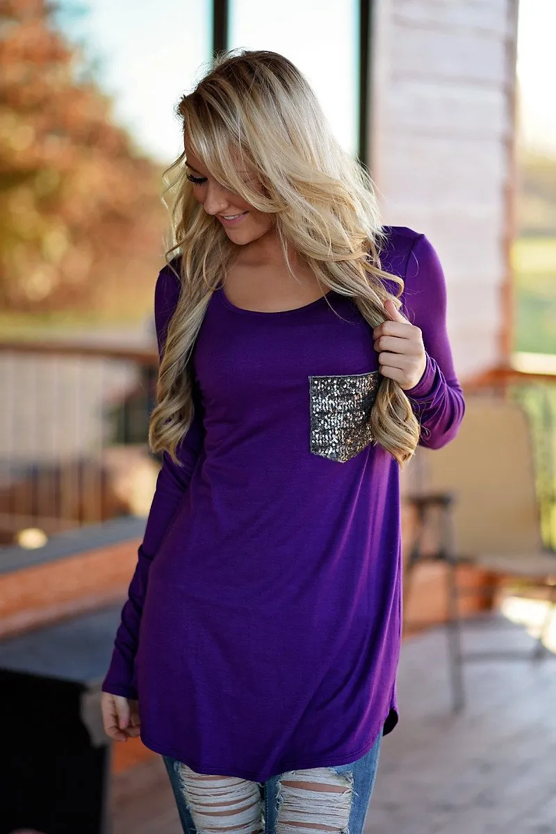 Sparkle Pocket Top - Purple