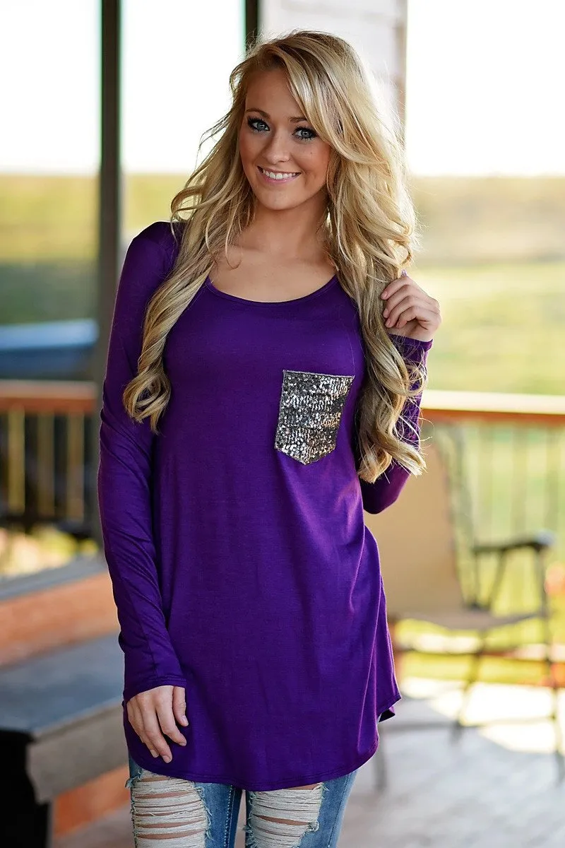 Sparkle Pocket Top - Purple