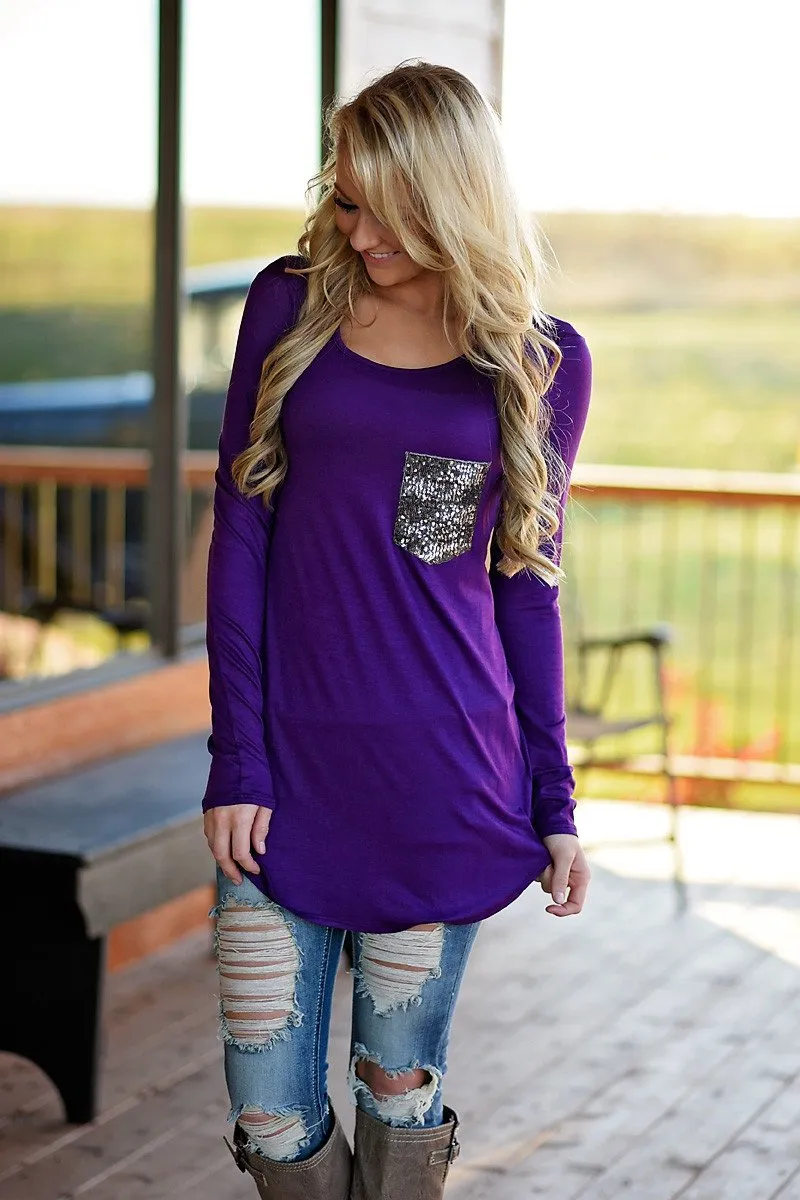 Sparkle Pocket Top - Purple
