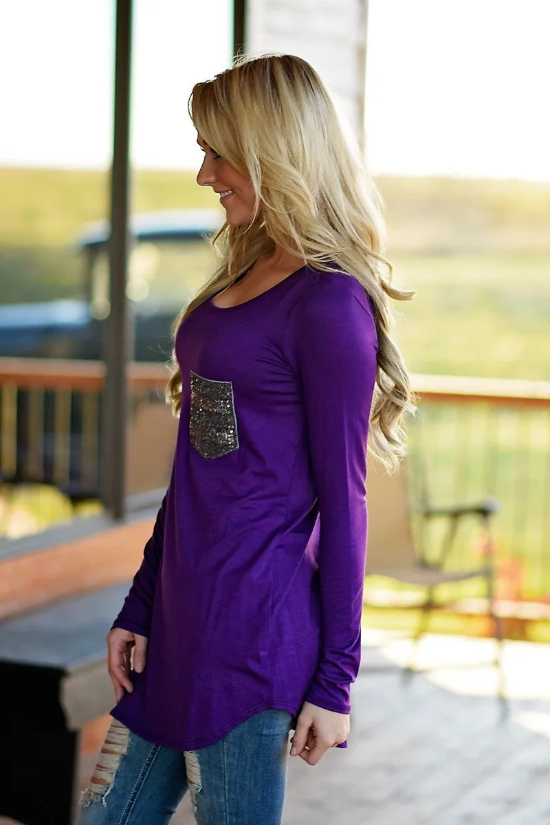 Sparkle Pocket Top - Purple