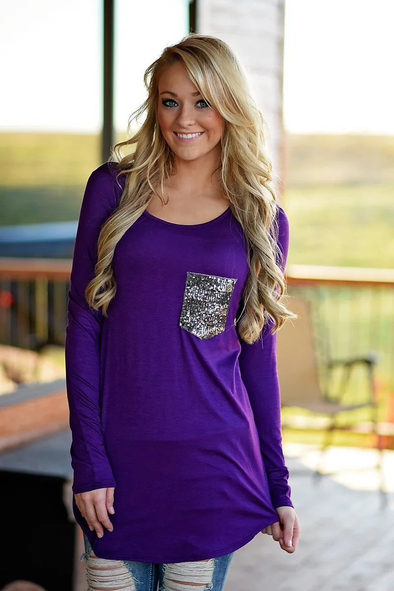 Sparkle Pocket Top - Purple