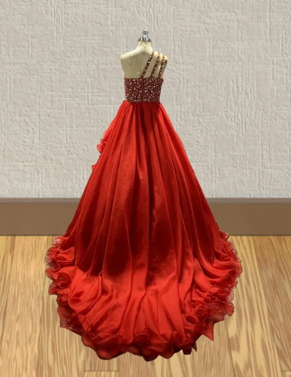 Sparkly Beaded Bodice Miss Teens Red Pageant Gown
