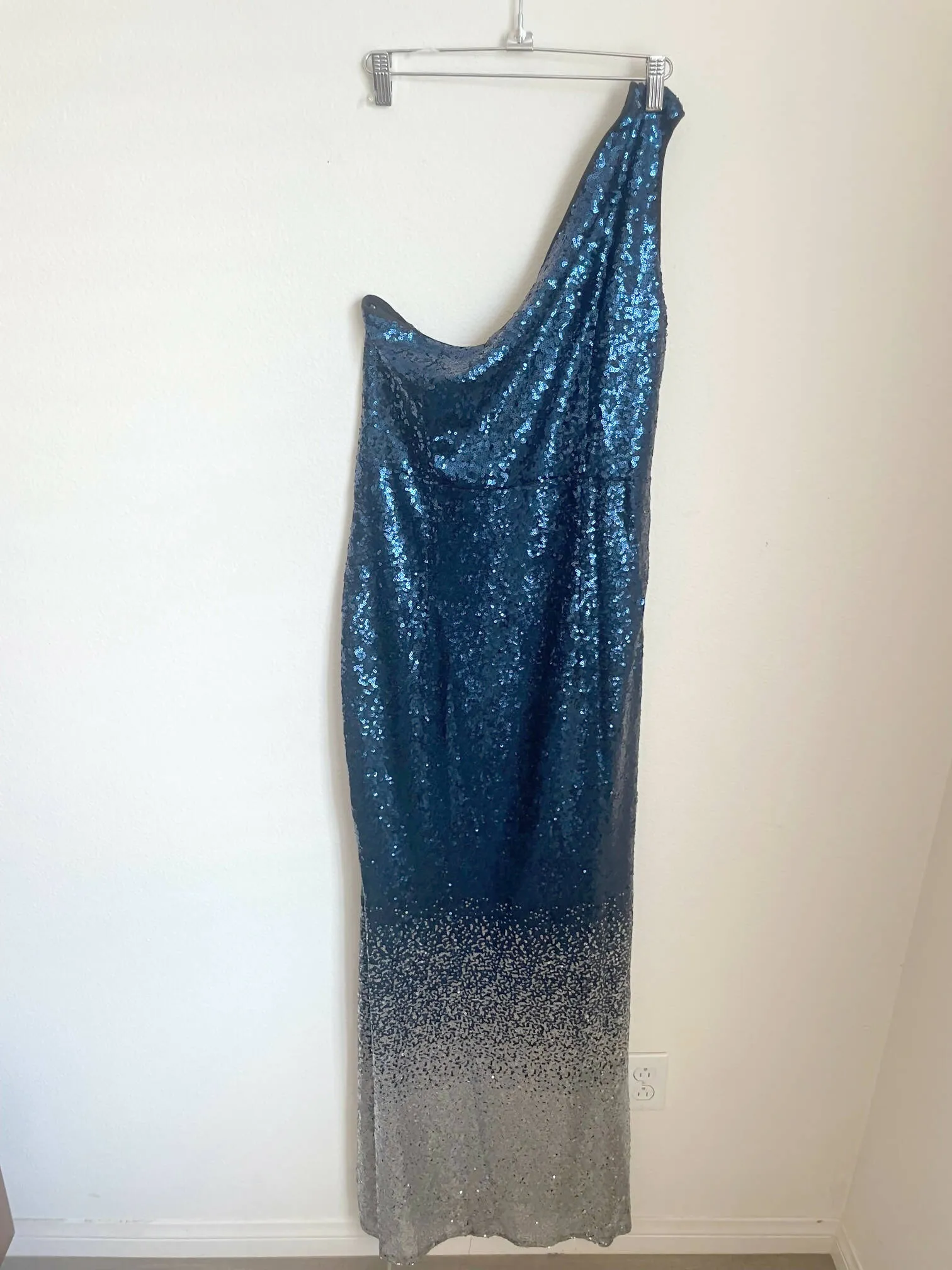 Sparkly bedazzled One shoulder maxi dress