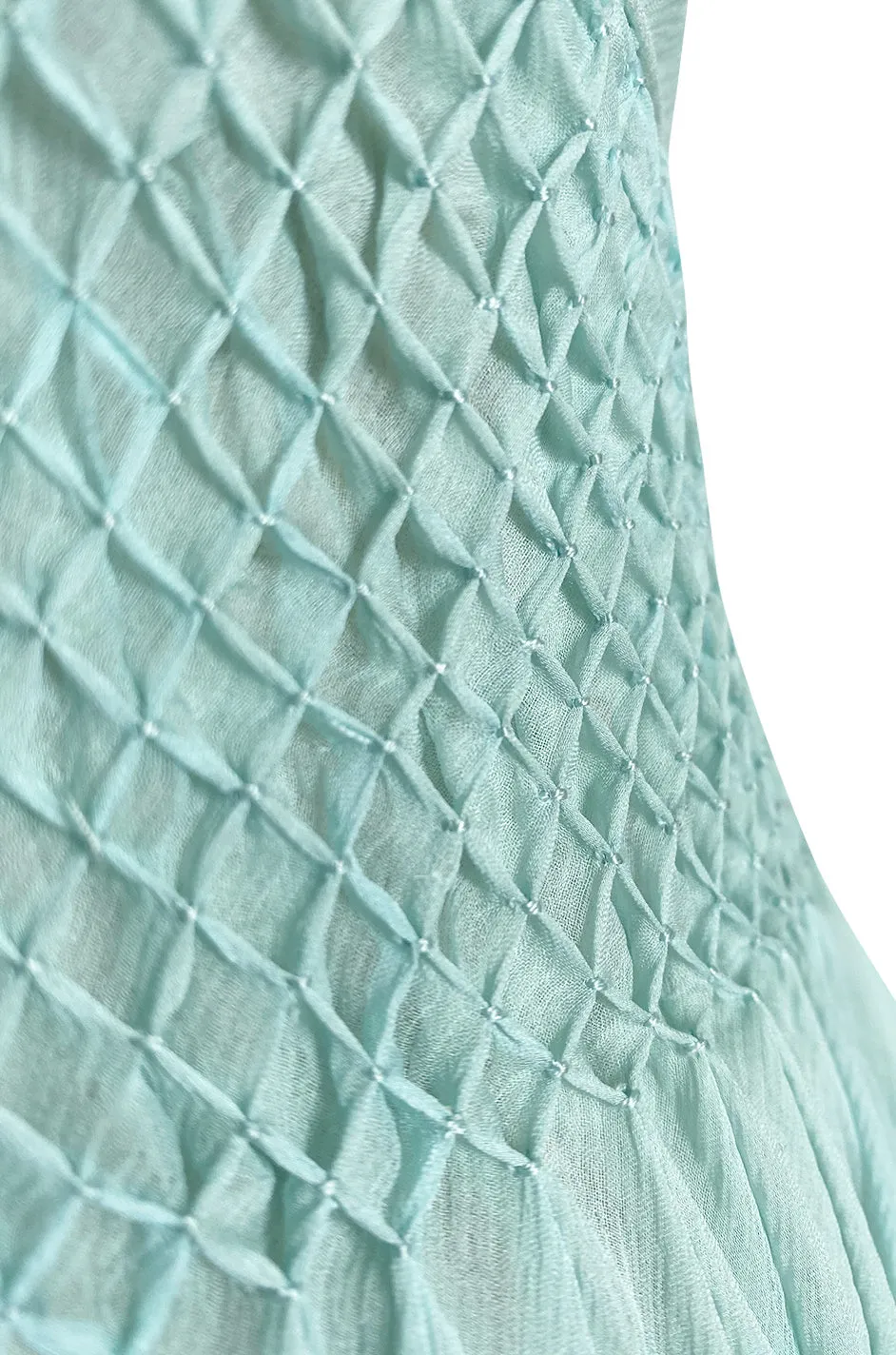 Spring 1976 Chanel Haute Couture Pale Turquoise Silk Chiffon Dress w PinTuck Gathered Front