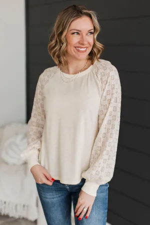 Stay Amazed Lace Sleeve Top- Cream