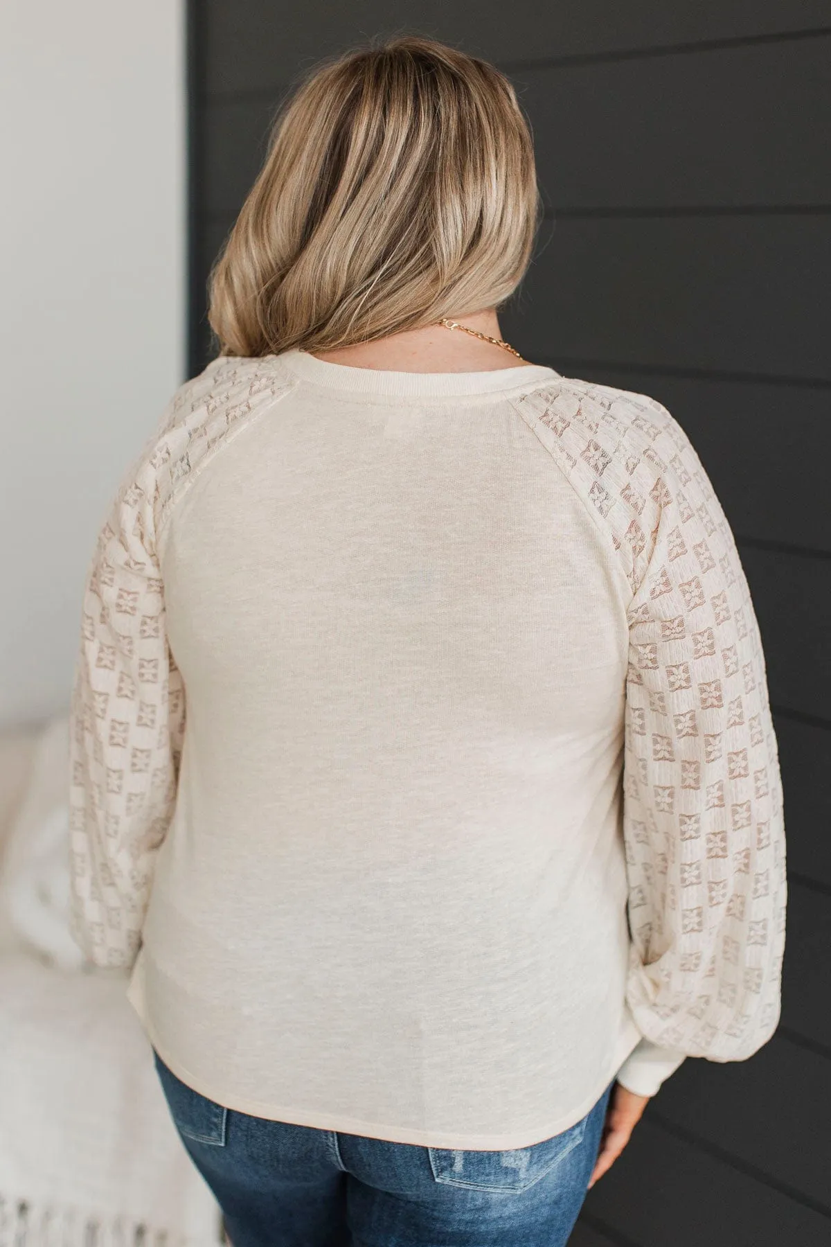 Stay Amazed Lace Sleeve Top- Cream
