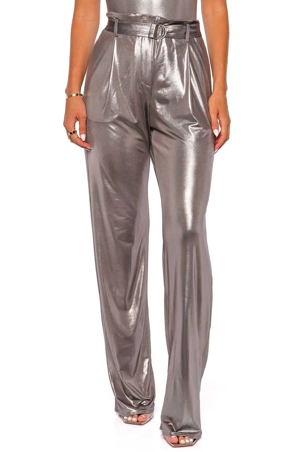 Steel Coated Jersey Belted Pant