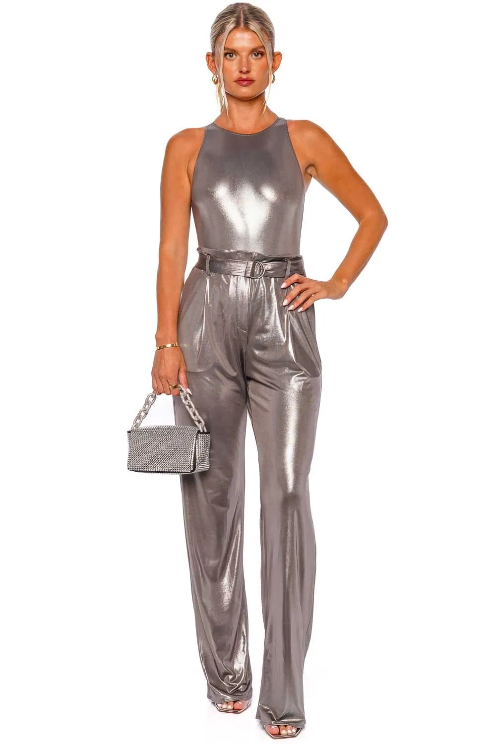 Steel Coated Jersey Belted Pant