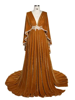 Stretch Velvet Boho Gown Long Sleeves Magical Dress for Special Moments Photo Shoots Dress YEWEN YW220818