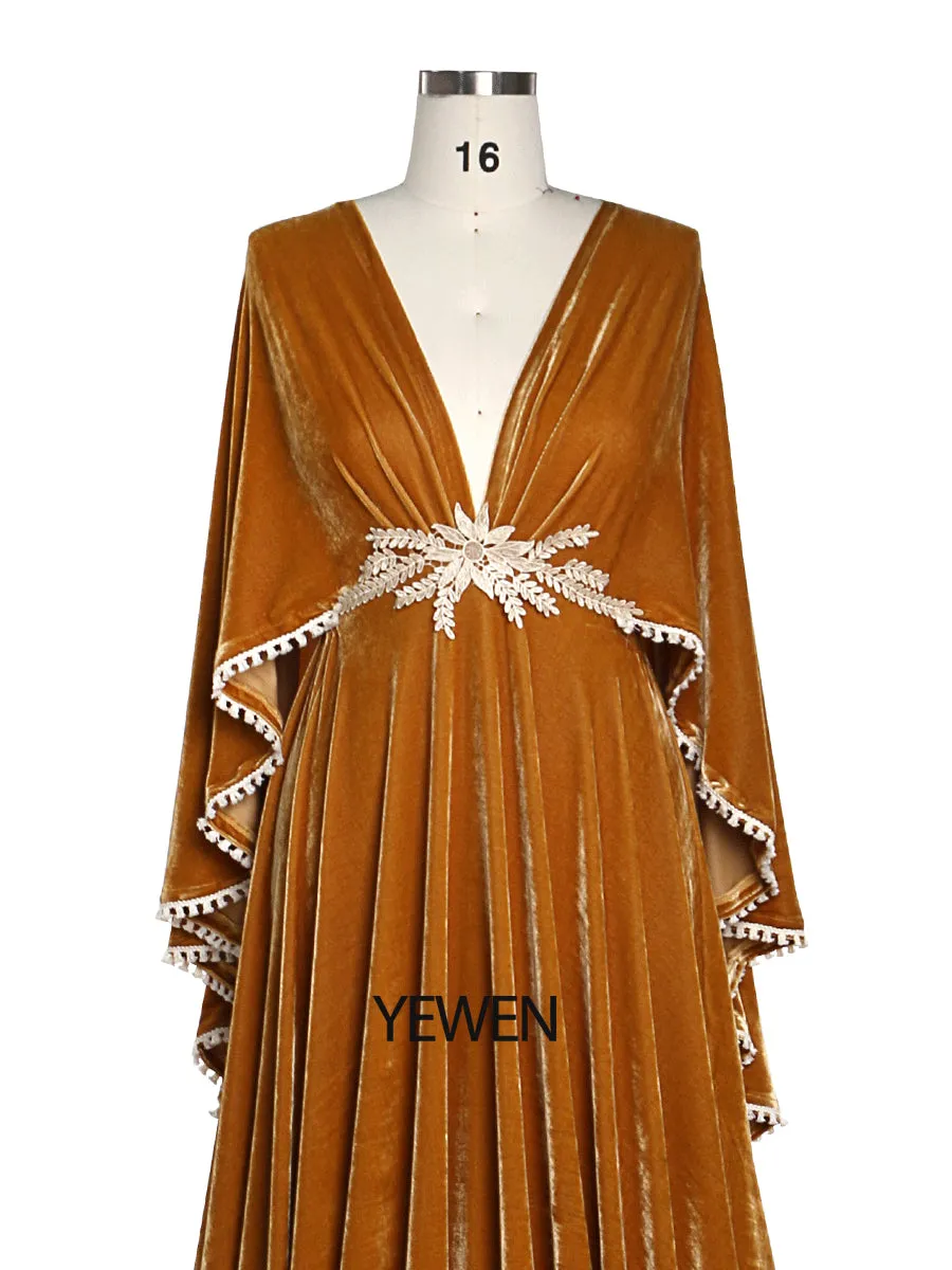 Stretch Velvet Boho Gown Long Sleeves Magical Dress for Special Moments Photo Shoots Dress YEWEN YW220818