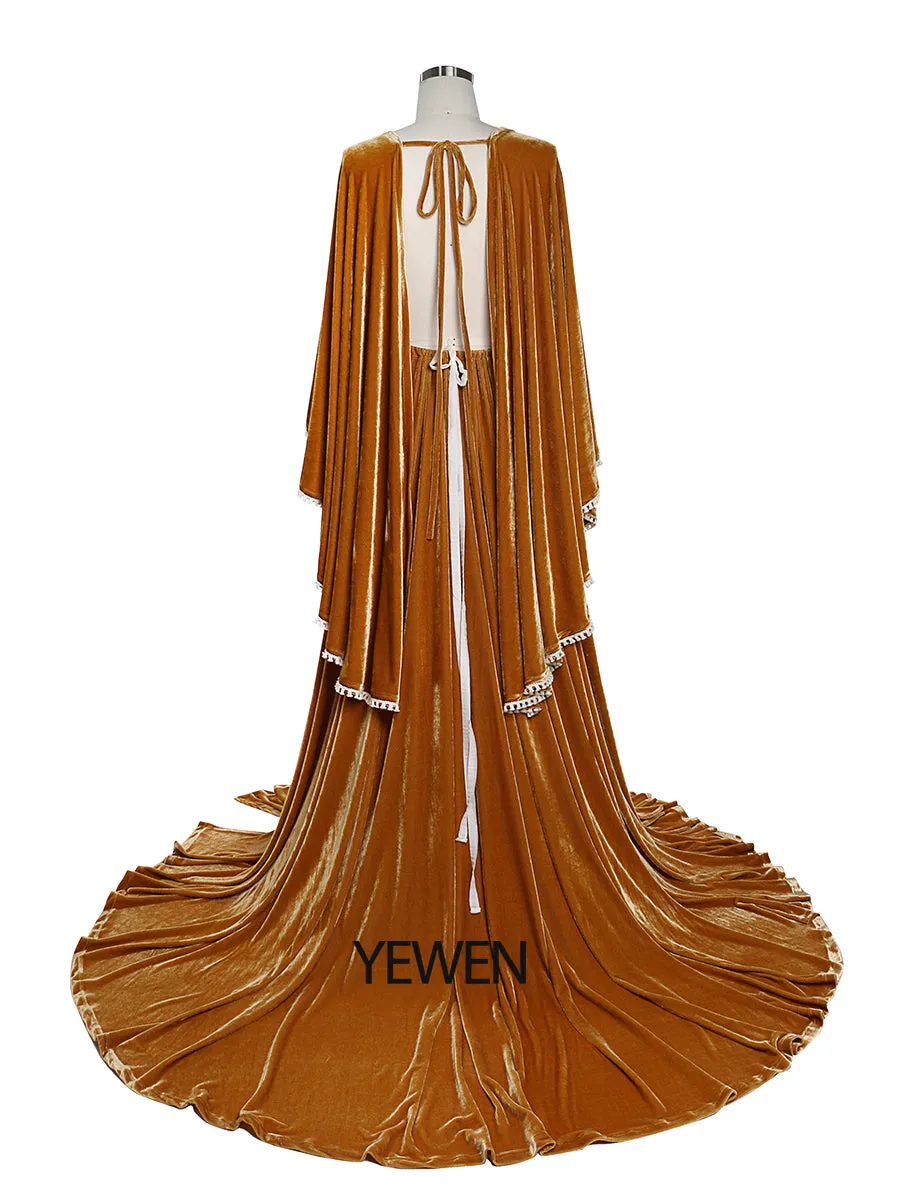 Stretch Velvet Boho Gown Long Sleeves Magical Dress for Special Moments Photo Shoots Dress YEWEN YW220818