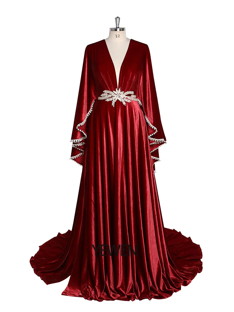 Stretch Velvet Boho Gown Long Sleeves Magical Dress for Special Moments Photo Shoots Dress YEWEN YW220818
