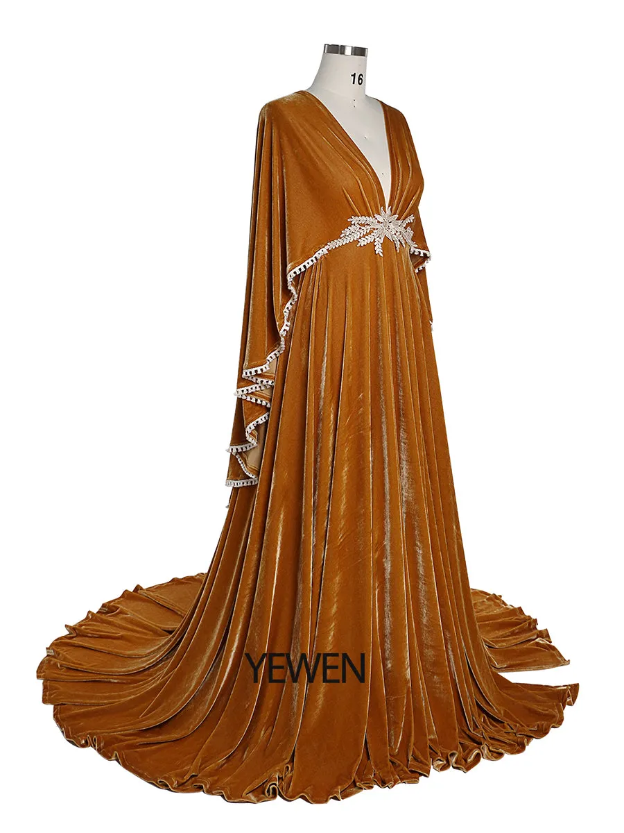 Stretch Velvet Boho Gown Long Sleeves Magical Dress for Special Moments Photo Shoots Dress YEWEN YW220818