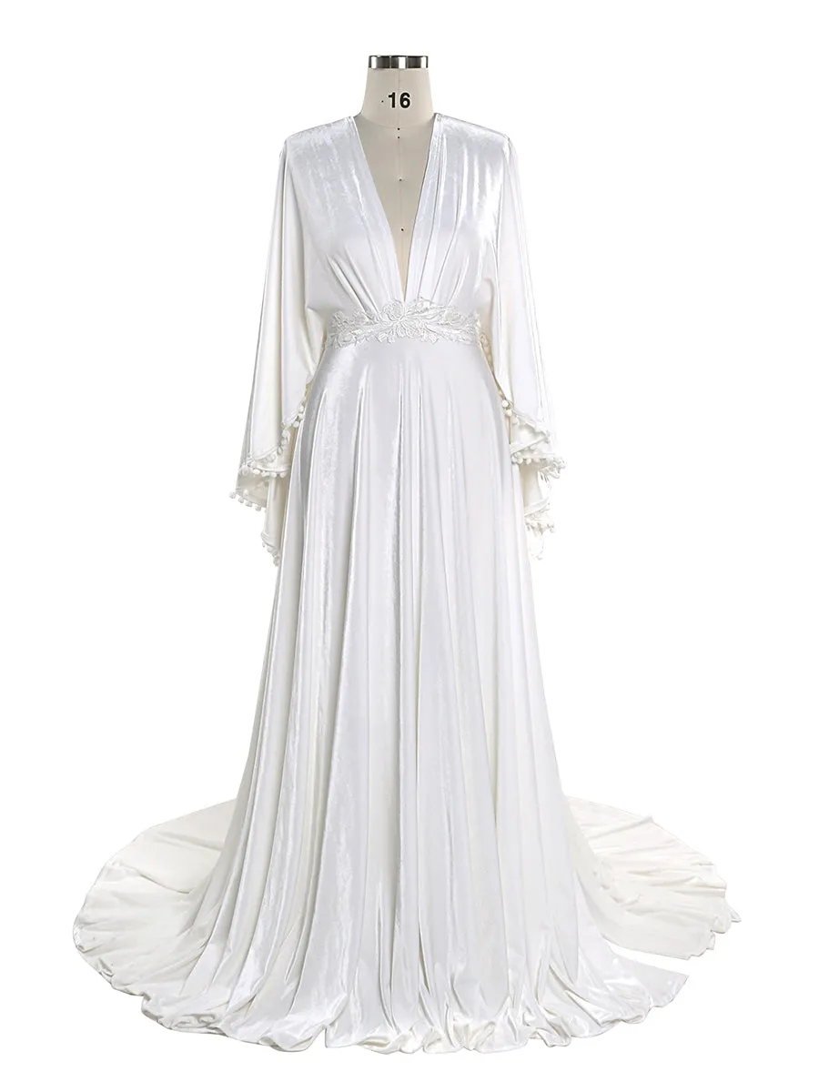 Stretch Velvet Boho Gown Long Sleeves Magical Dress for Special Moments Photo Shoots Dress YEWEN YW220818