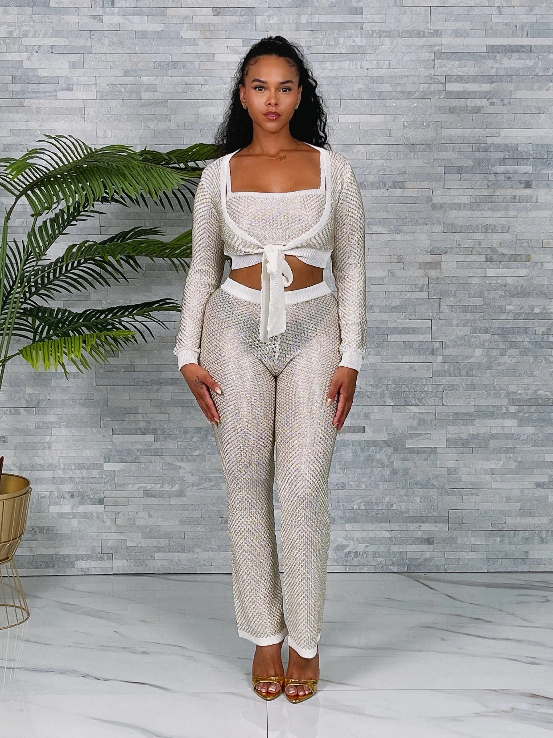 SW3725P - CARDIGAN, CROP TOP & PANTS 3PC SET