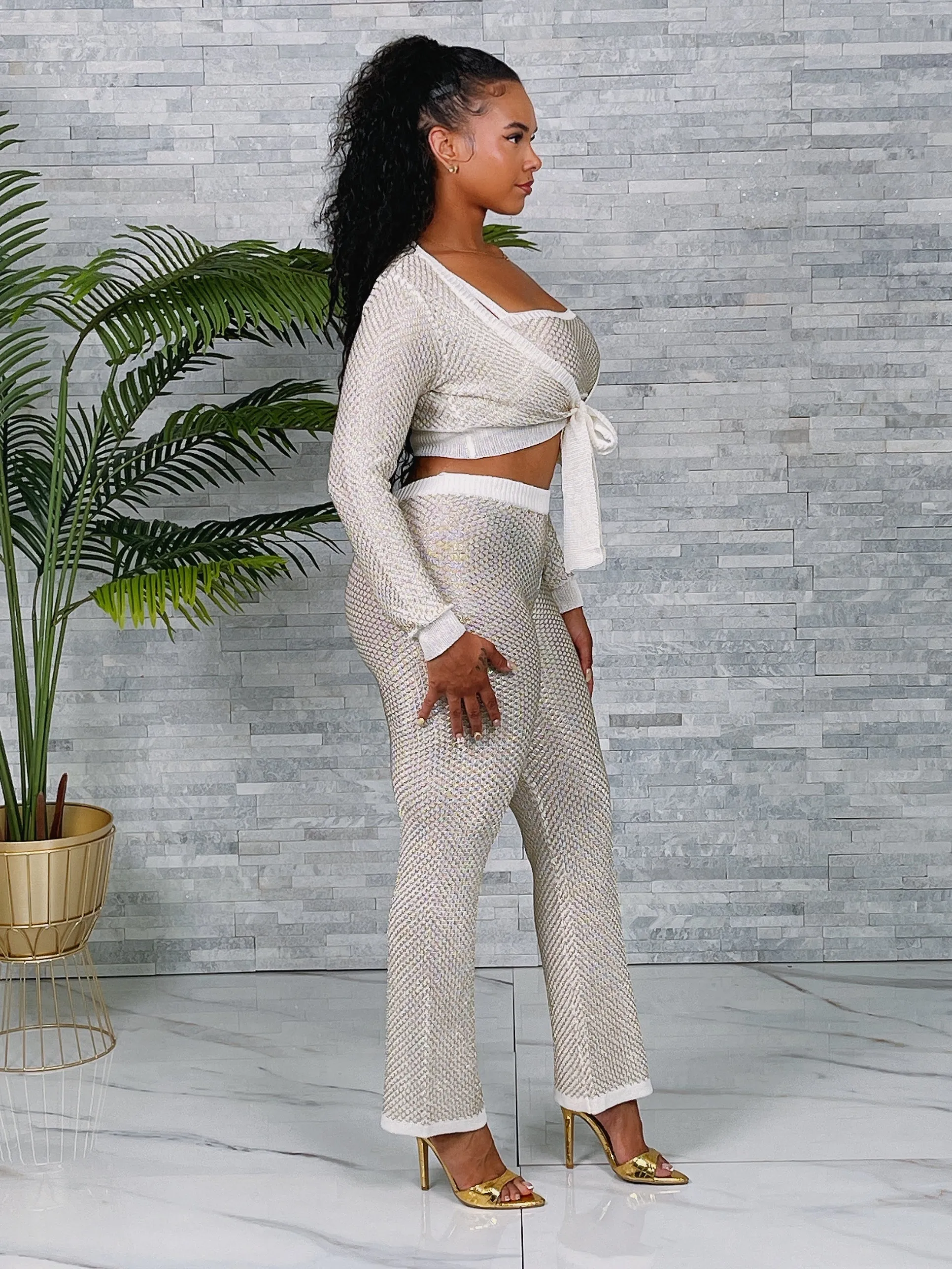 SW3725P - CARDIGAN, CROP TOP & PANTS 3PC SET