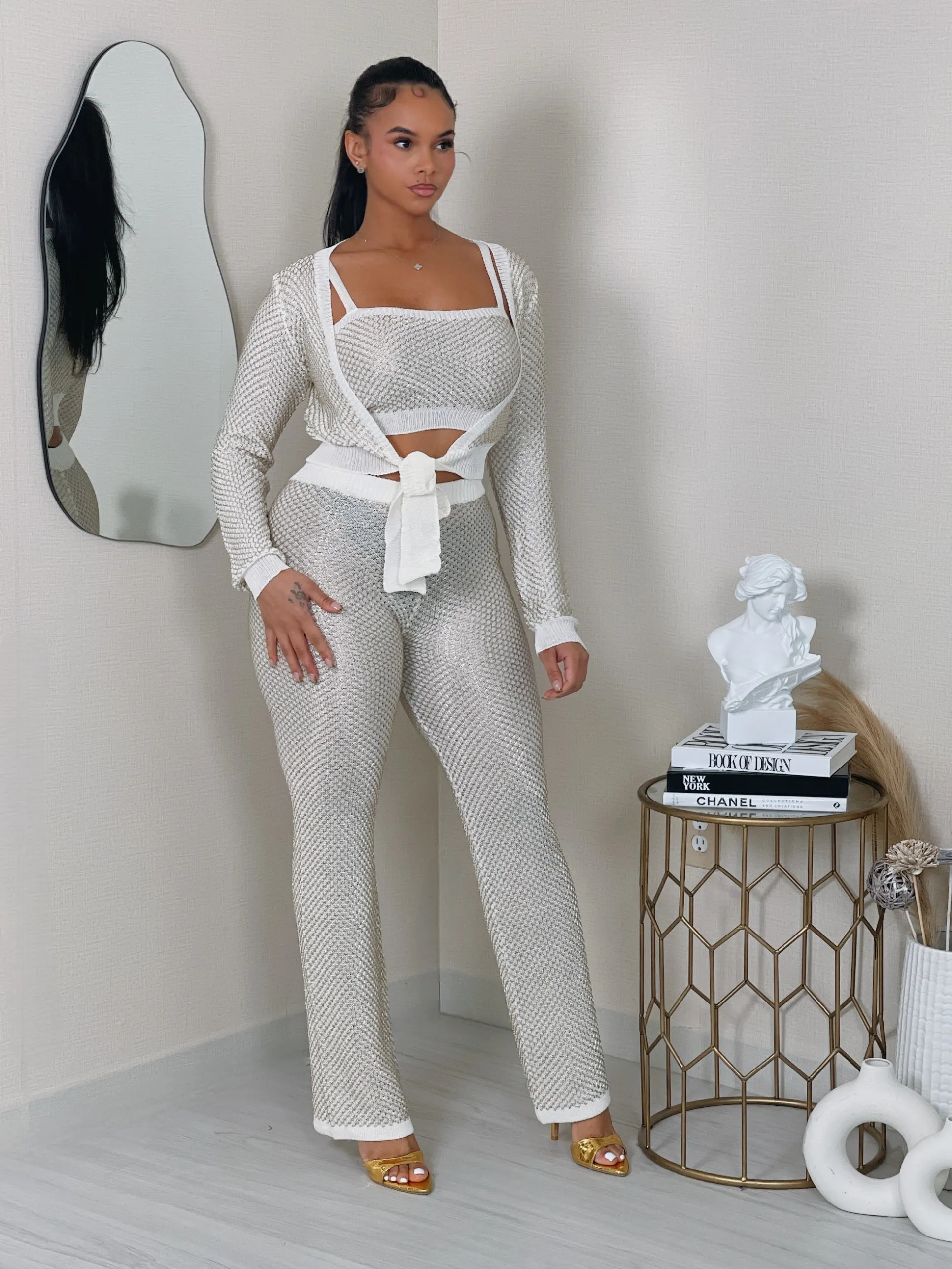 SW3725P - CARDIGAN, CROP TOP & PANTS 3PC SET