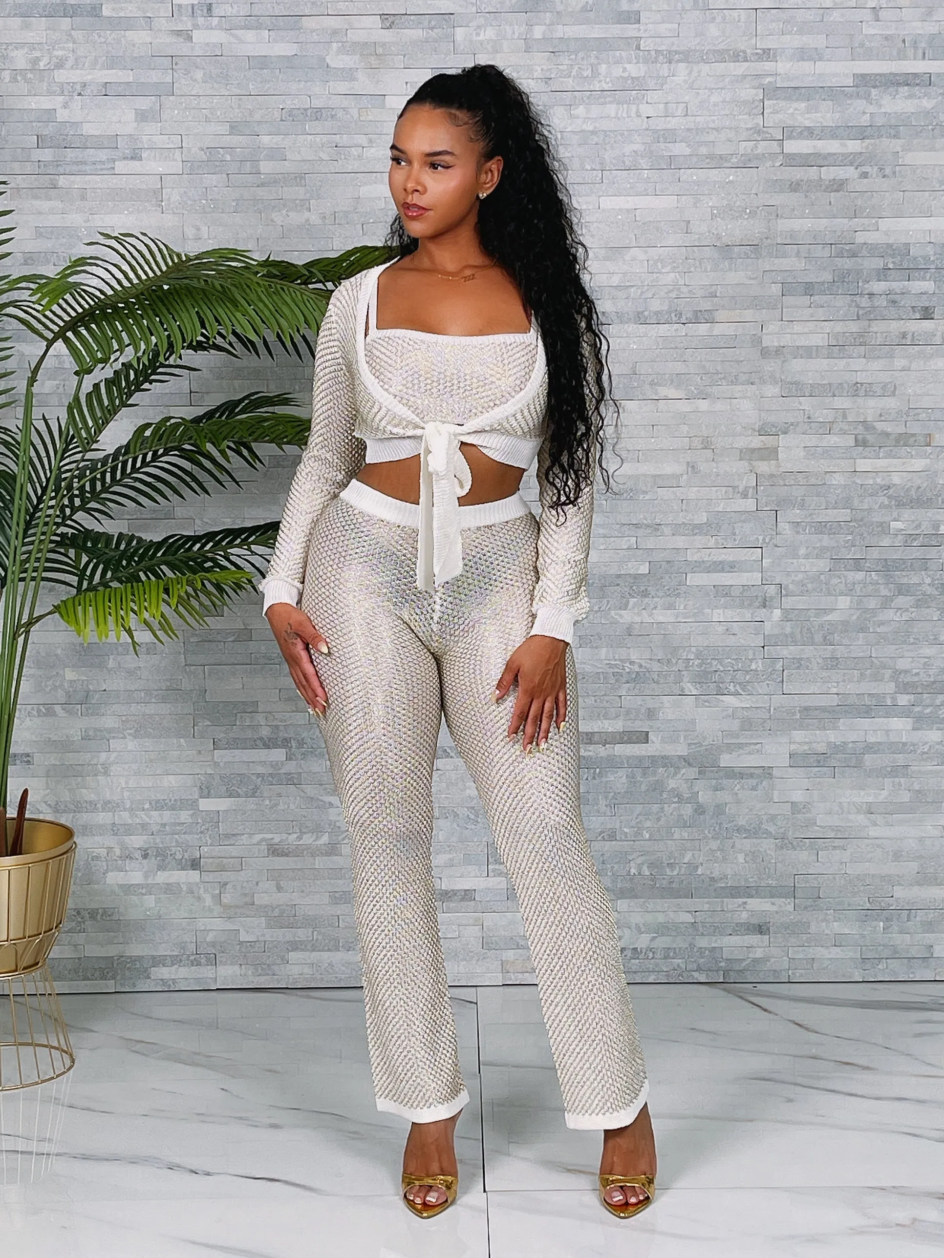 SW3725P - CARDIGAN, CROP TOP & PANTS 3PC SET