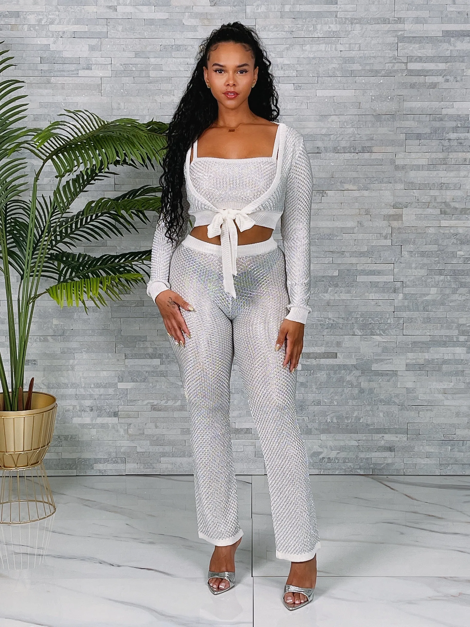 SW3725P - CARDIGAN, CROP TOP & PANTS 3PC SET