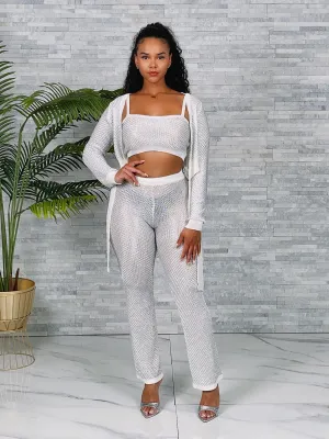 SW3725P - CARDIGAN, CROP TOP & PANTS 3PC SET