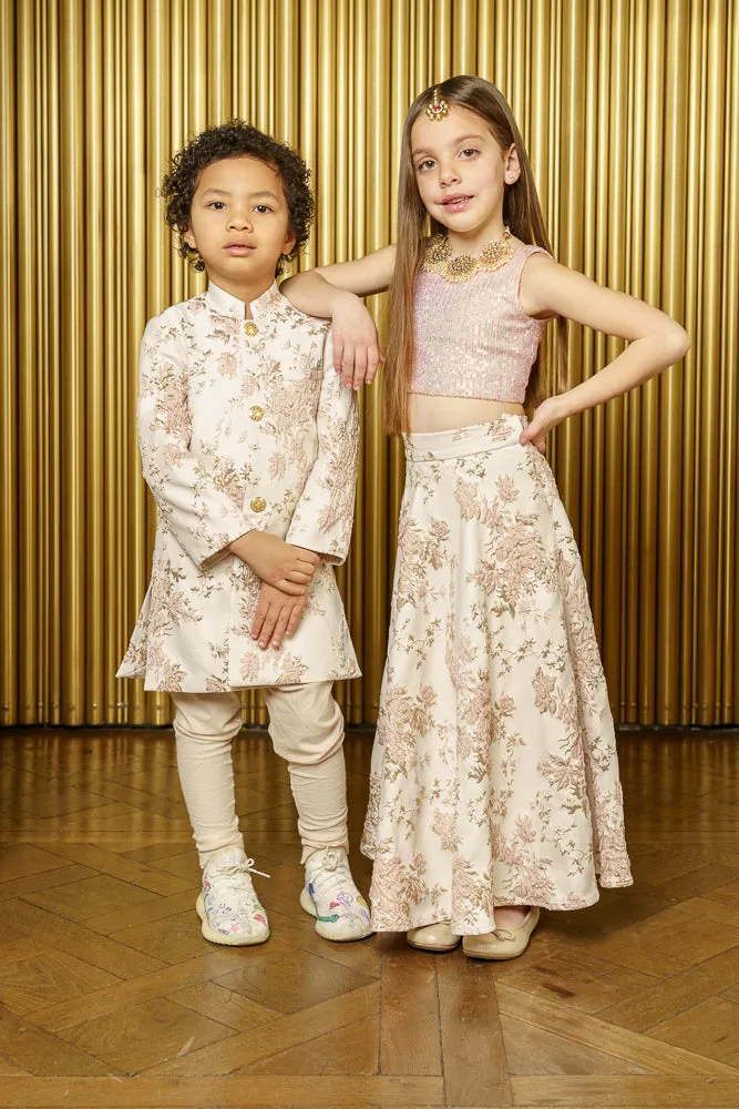 TANVIR Floral Jacquard Kids Sherwani