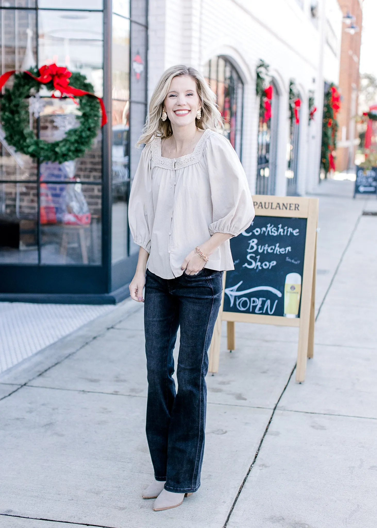 Taupe Lace Square Neck Top