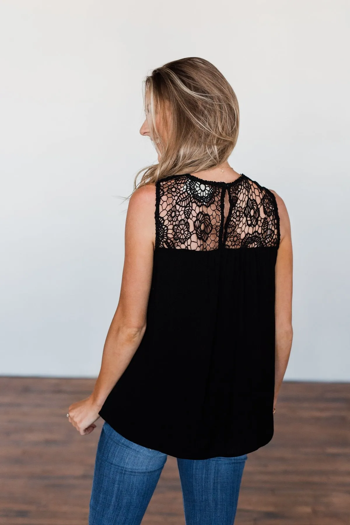 Thinking About Us Floral Crochet Tank Top- Black