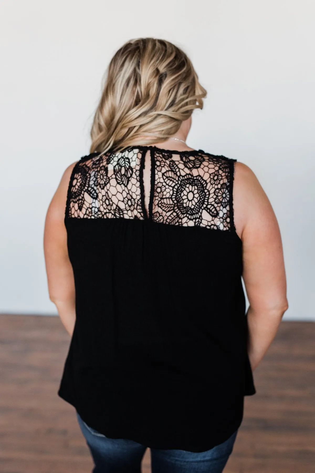 Thinking About Us Floral Crochet Tank Top- Black