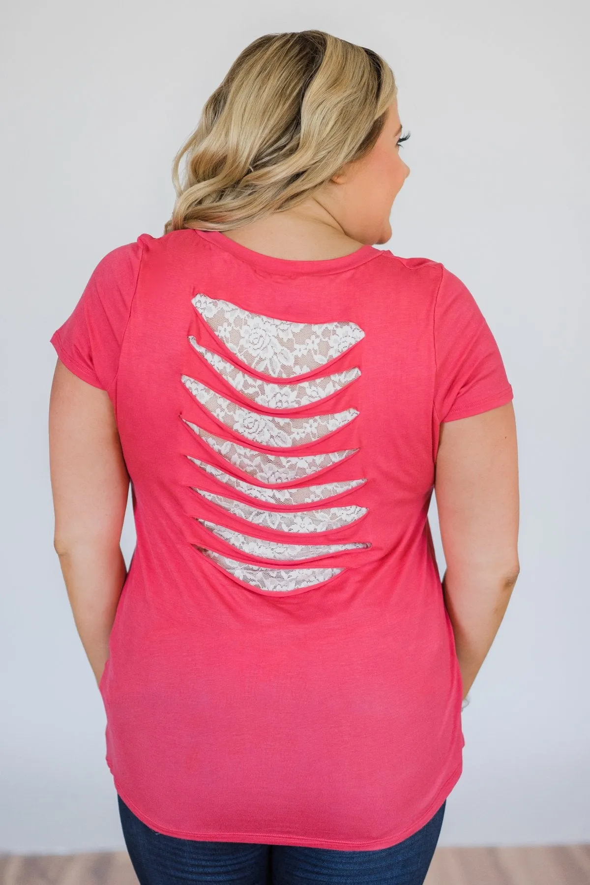 Torn Over You Lace Pocket Top- Watermelon