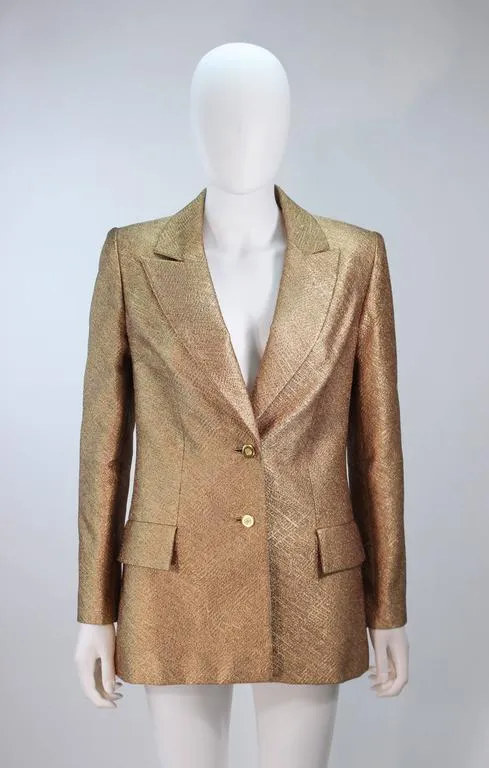 TRAVILLA Gold Metallic Silk Lame Pant Suit Ensemble Size 6