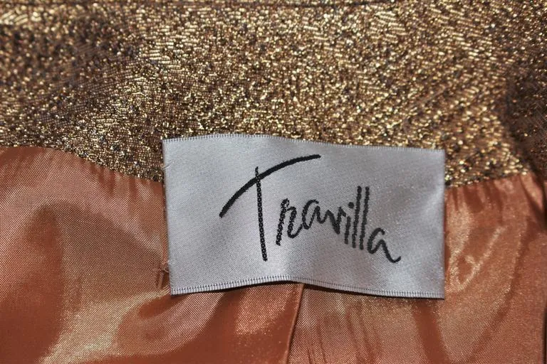 TRAVILLA Gold Metallic Silk Lame Pant Suit Ensemble Size 6