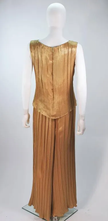 TRAVILLA Gold Metallic Silk Lame Pant Suit Ensemble Size 6