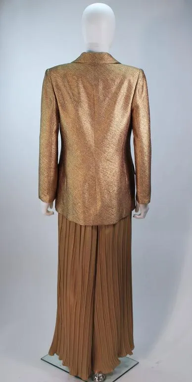 TRAVILLA Gold Metallic Silk Lame Pant Suit Ensemble Size 6
