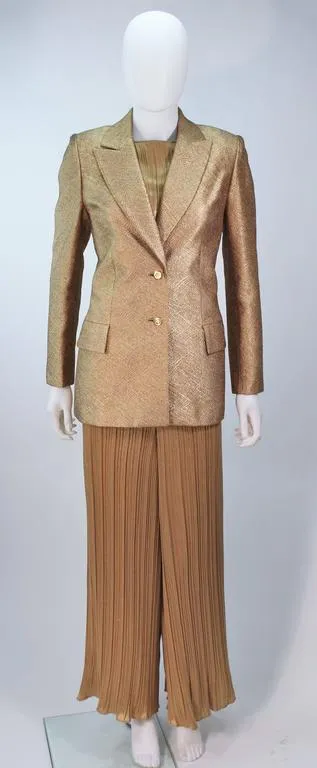 TRAVILLA Gold Metallic Silk Lame Pant Suit Ensemble Size 6