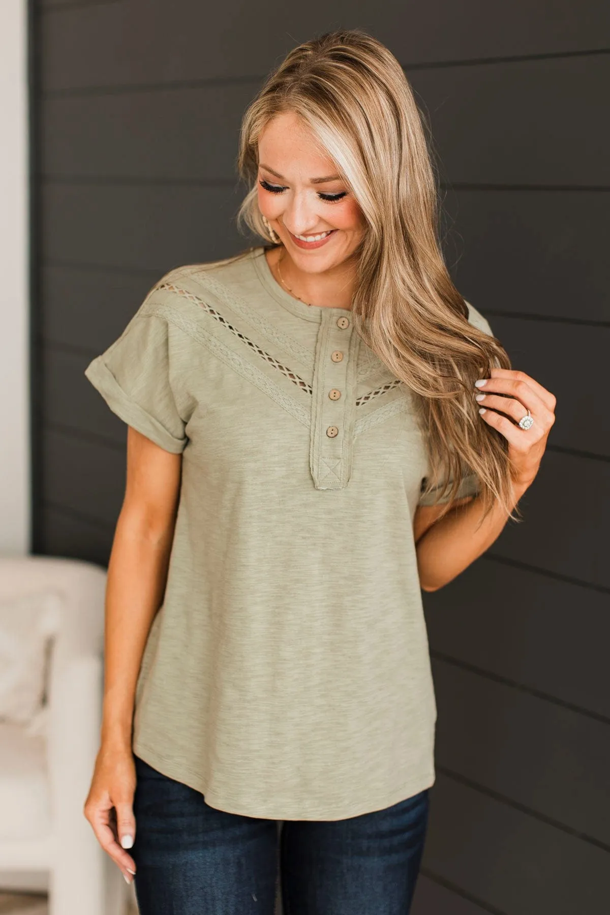 Try To Find Love Short Sleeve Top- Light Olive