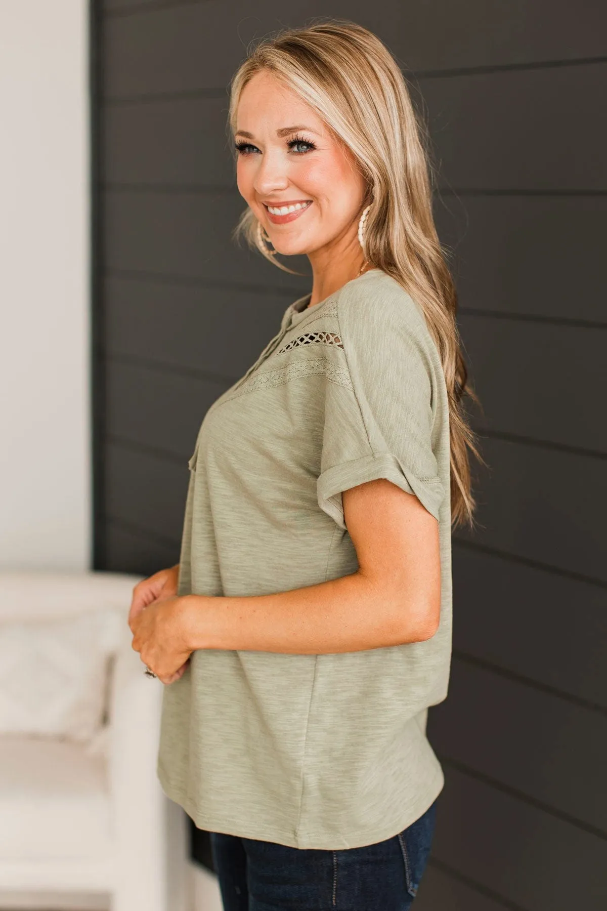 Try To Find Love Short Sleeve Top- Light Olive