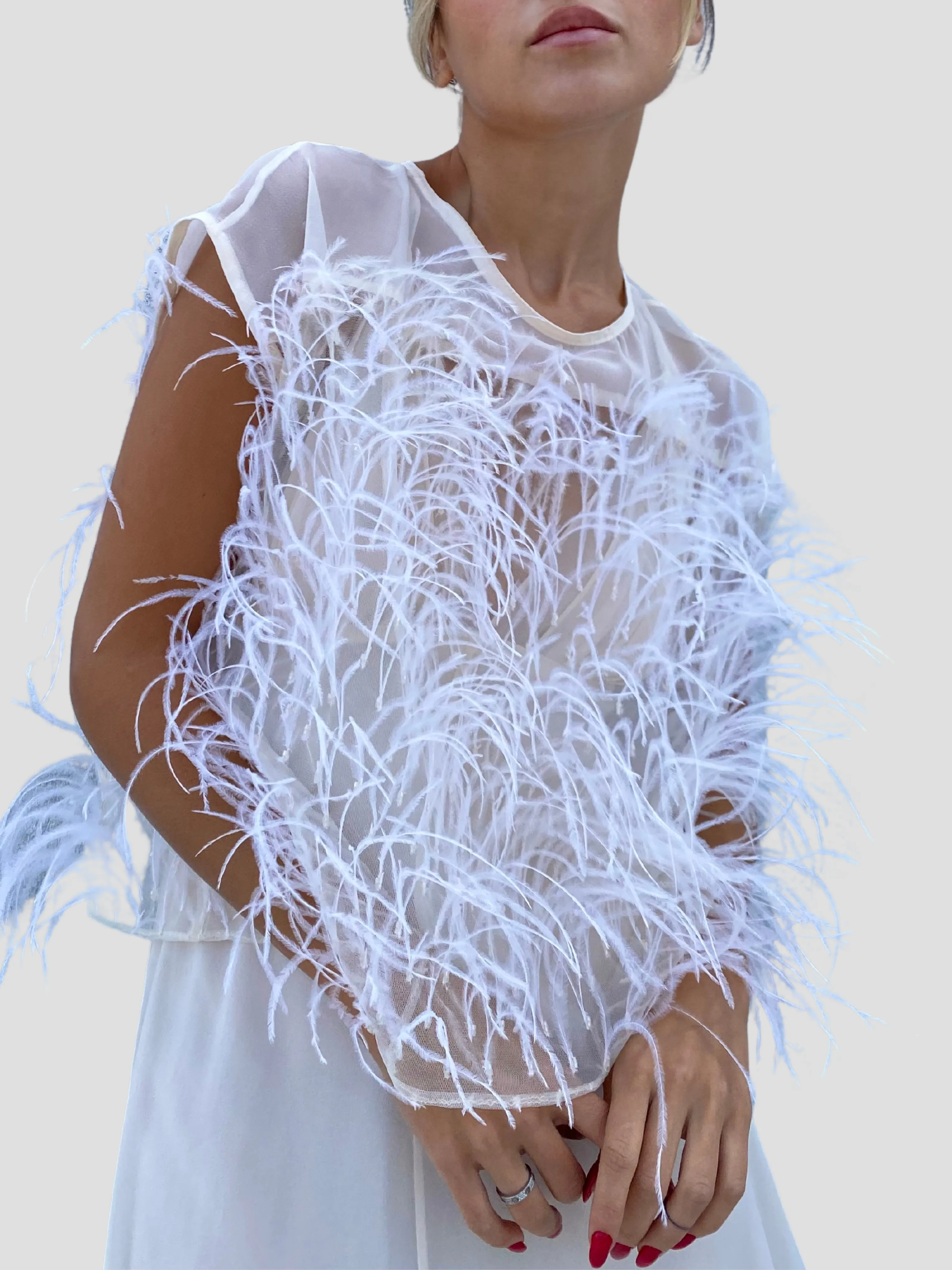 Tsubasa Feather Top in White