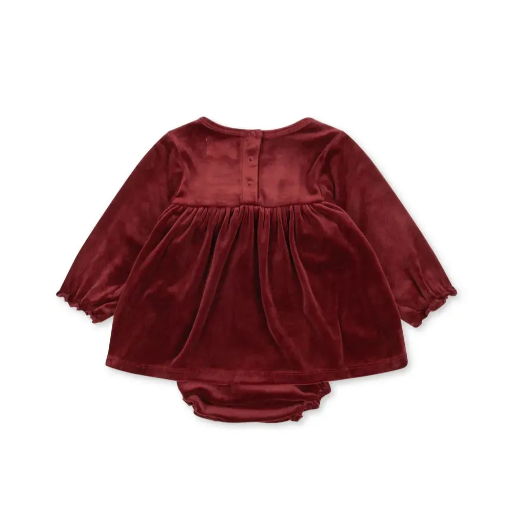 Velvet Baby Romper Dress (Red Dahlia)