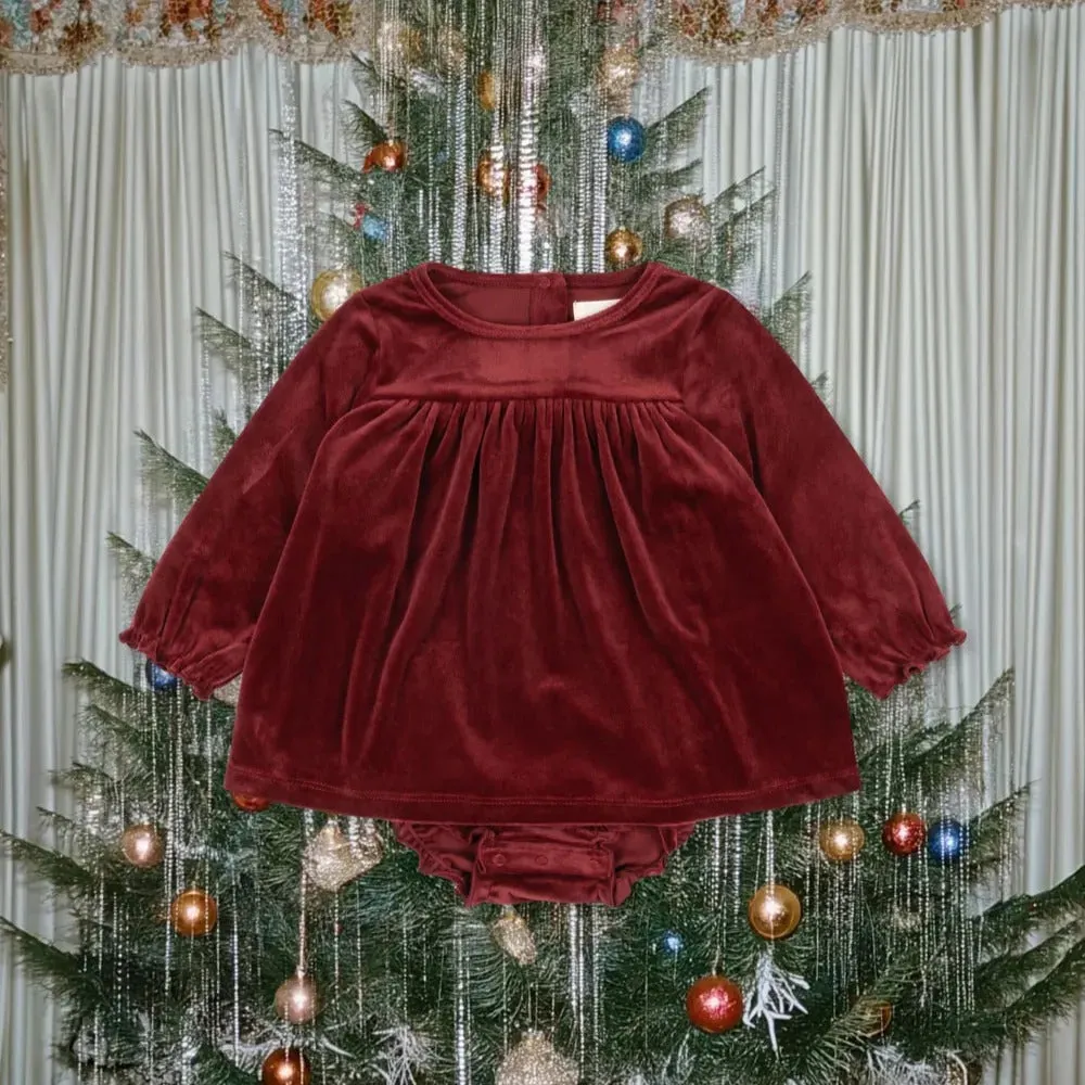 Velvet Baby Romper Dress (Red Dahlia)