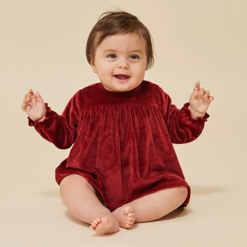 Velvet Baby Romper Dress (Red Dahlia)