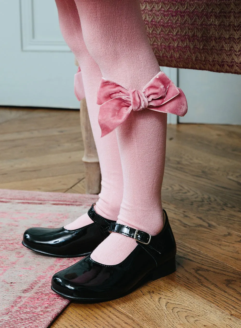 Velvet Bow Tights in Pink
