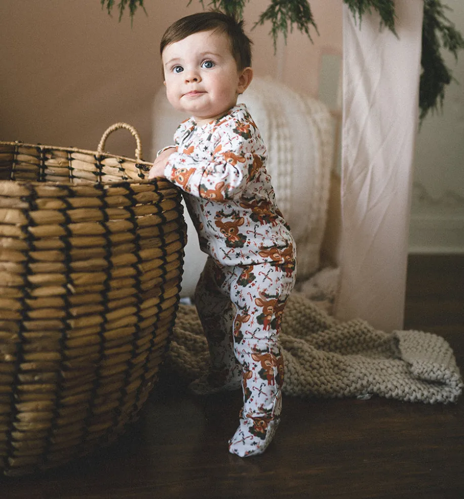 Velvet Fawn Candy Cane Cutie Zipper Footie Jammie