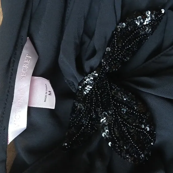 Victoria's Secret Super Sexy Black Halter Embellished Babydoll Slip. Size M