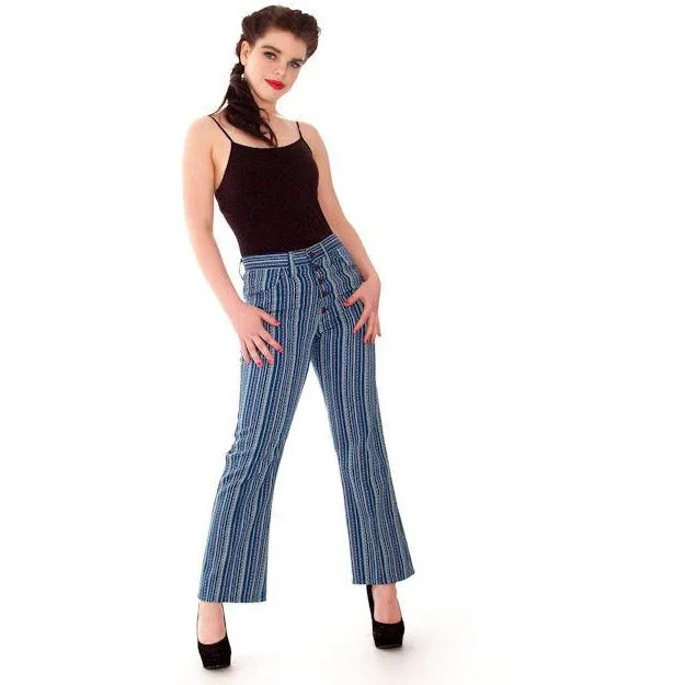 Vintage Levis Big E Blue Striped Button Fly Womens  29" Waist  Late 1960s