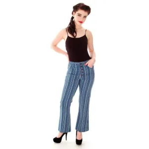 Vintage Levis Big E Blue Striped Button Fly Womens  29" Waist  Late 1960s