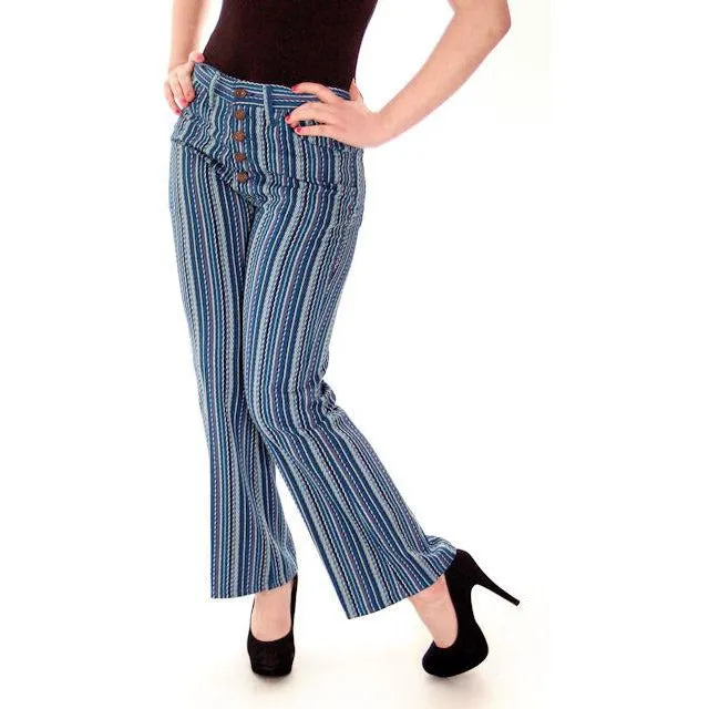 Vintage Levis Big E Blue Striped Button Fly Womens  29" Waist  Late 1960s