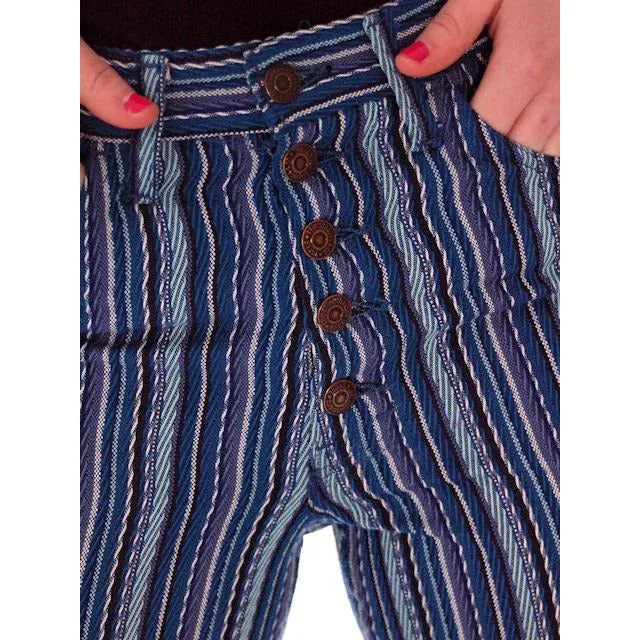 Vintage Levis Big E Blue Striped Button Fly Womens  29" Waist  Late 1960s